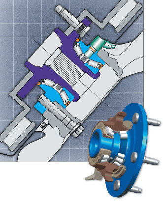 A cutaway and section view of a Timken wheel bearing. A cutaway and section view of a Timken wheel bearing.
